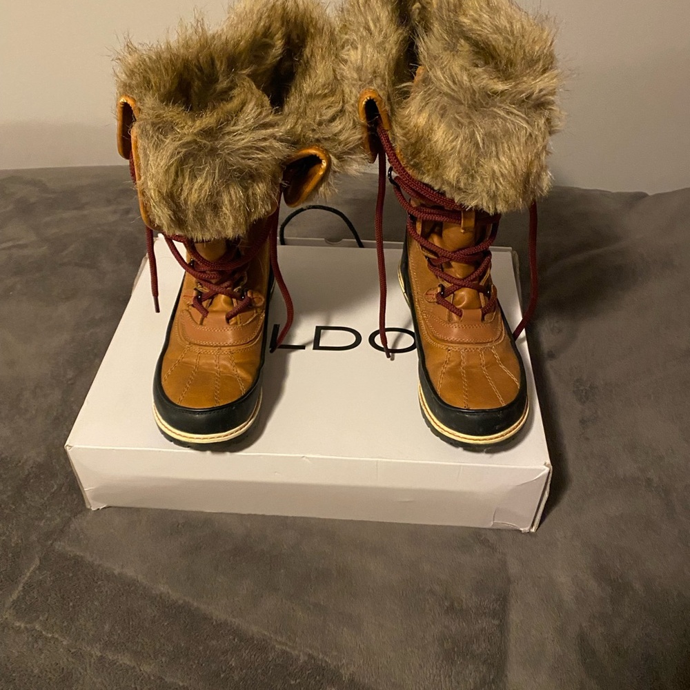 Aldo Brown and Black Fur-Lined Boots